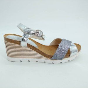 Bosccolo Womens Brocate Platform Wedge Heels Shoes Metallic Leather Eur‎ 38